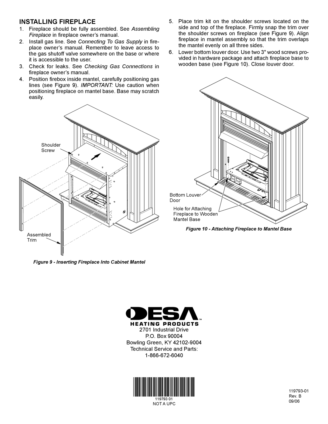 Desa WS26CP, WD26CPA installation instructions Installing Fireplace, Attaching Fireplace to Mantel Base 