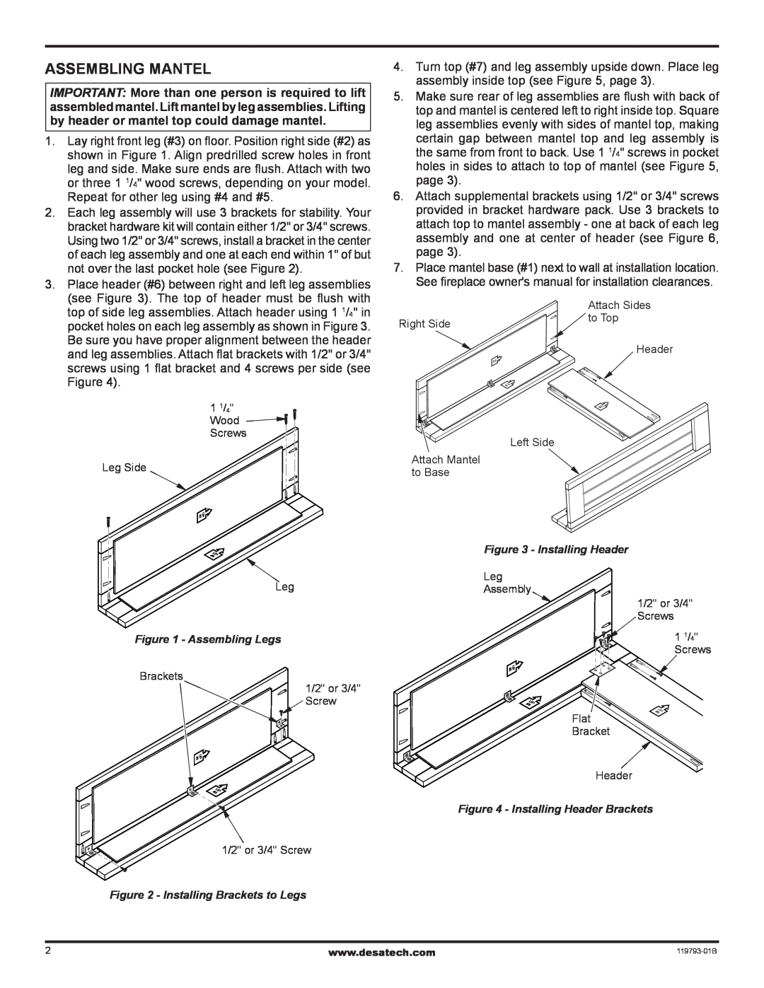 Desa WS26CP, WD26CPA installation instructions Assembling Mantel 