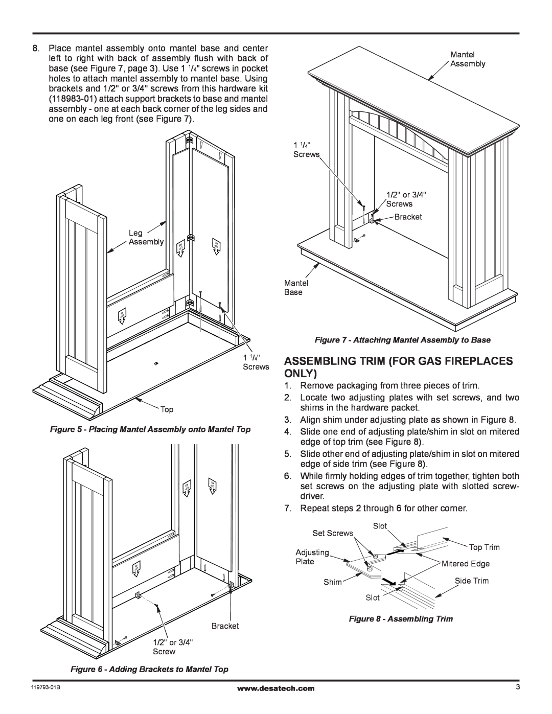 Desa WD26CPA, WS26CP installation instructions Assembling Trim for gas fireplaces only 