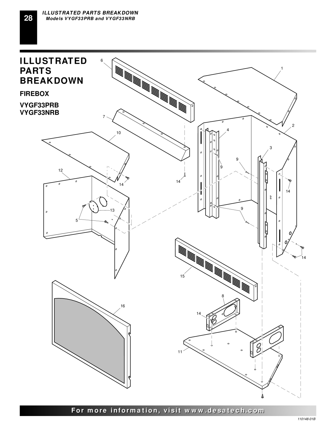 Desa FPVF33NRA installation manual Firebox VYGF33PRB VYGF33NRB 