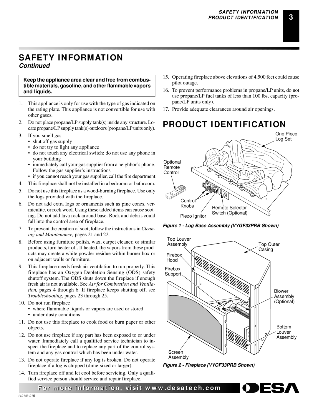 Desa FPVF33NRA, YGF33PRB installation manual Product Identification, Other gases 