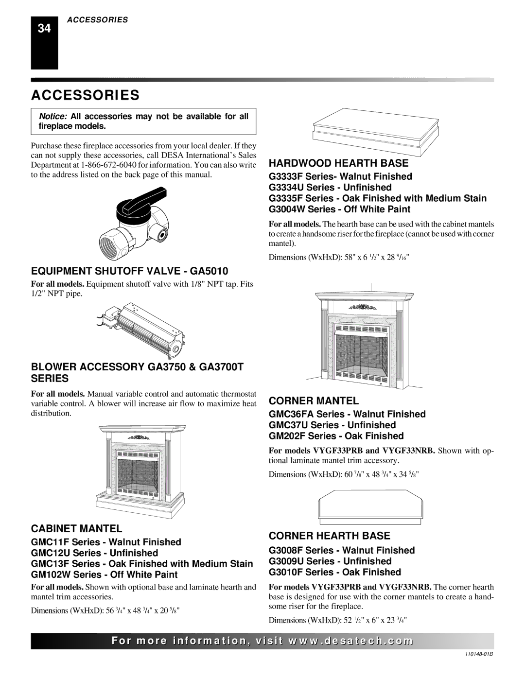 Desa YGF33PRB, FPVF33NRA installation manual Accessories 