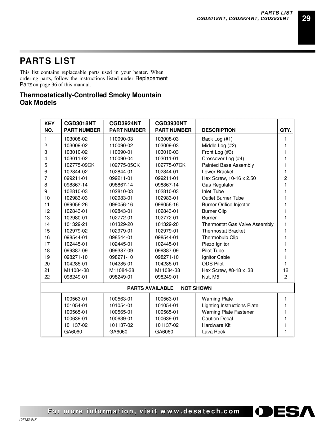 Desa installation manual CGD3018NT CGD3924NT CGD3930NT 