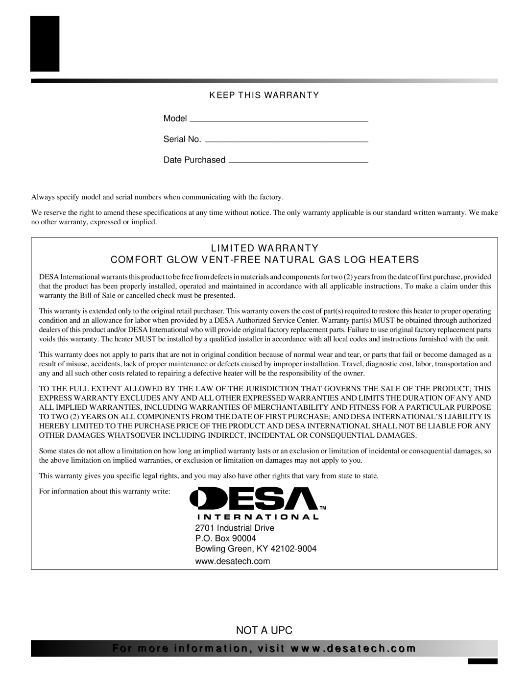 Desa installation manual Warranty Information 