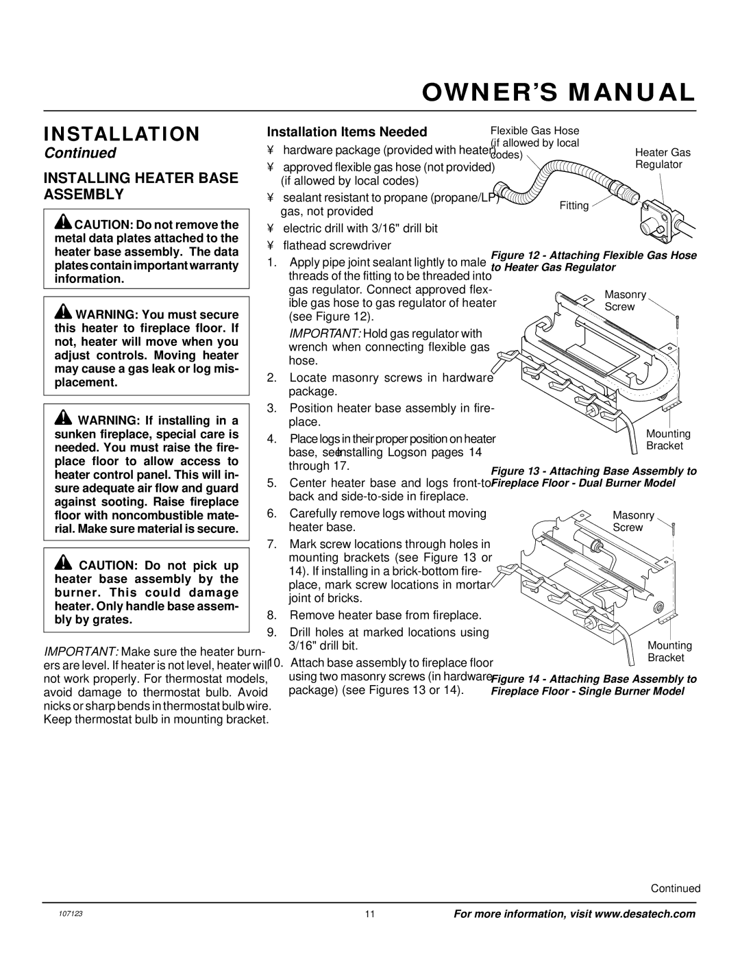 Desa CGD3924NT, CGD3930NT, CGD3018NT, CGB3924NT, CGB3930NT, CCL3018NT, CCL3924NT, CCL3930NT Installation Items Needed 