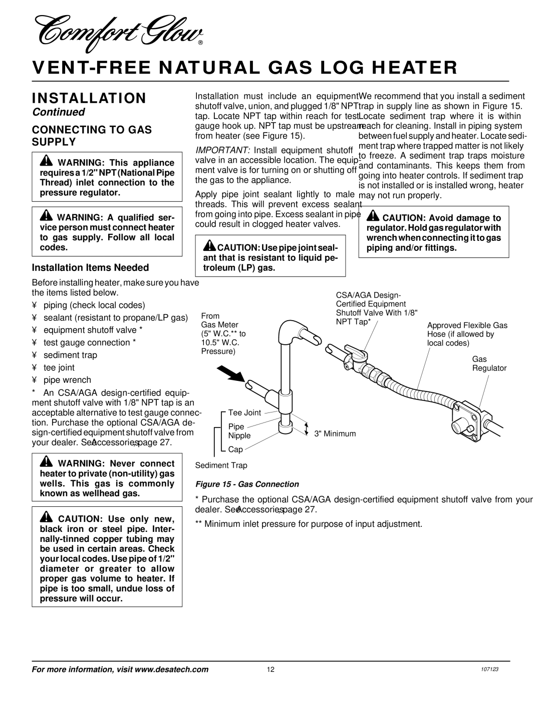 Desa CGD3924NT, CGD3930NT, CGD3018NT, CGB3924NT, CGB3930NT, CCL3018NT, CCL3924NT, CCL3930NT Connecting to GAS Supply 