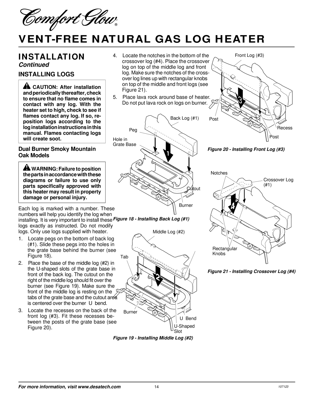 Desa CGD3924NT, CGD3930NT, CGD3018NT, CGB3924NT, CGB3930NT, CCL3018NT, CCL3924NT, CCL3930NT Installing Logs 