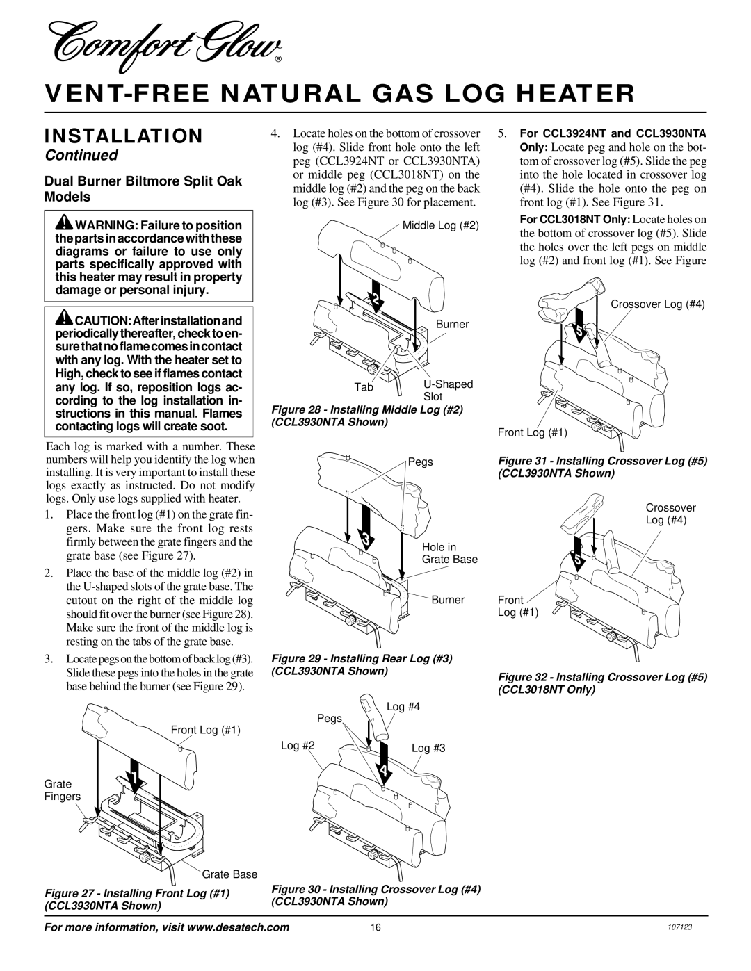 Desa CGD3924NT, CGD3930NT, CGD3018NT, CGB3924NT, CGB3930NT, CCL3018NT, CCL3924NT, CCL3930NT installation manual 