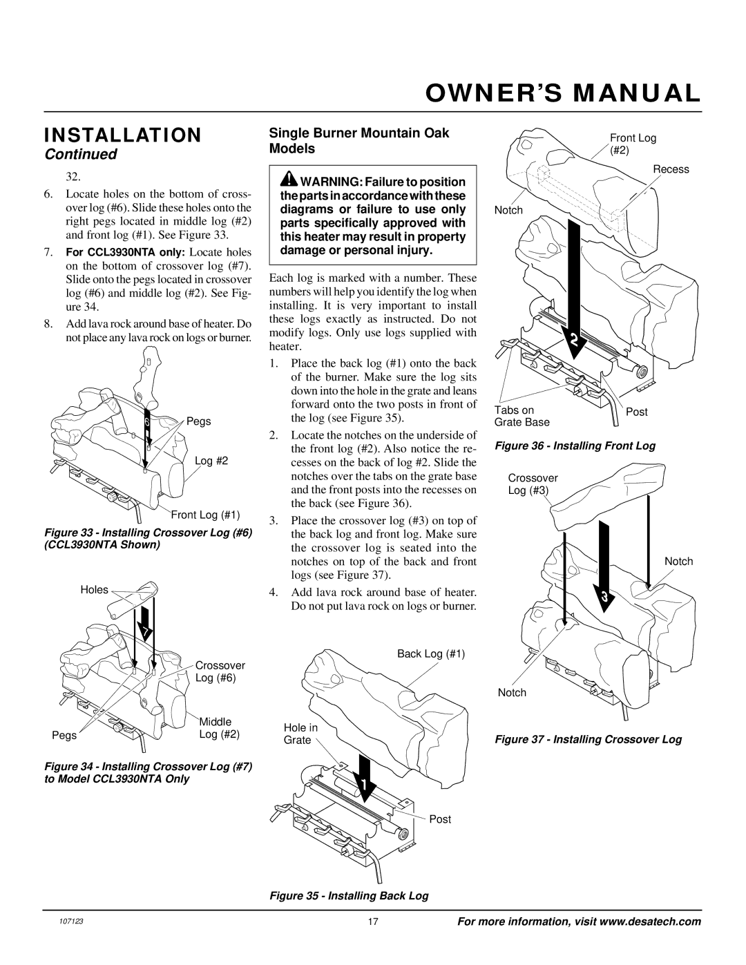 Desa CGD3924NT, CGD3930NT, CGD3018NT, CGB3924NT, CGB3930NT, CCL3018NT, CCL3924NT, CCL3930NT installation manual 