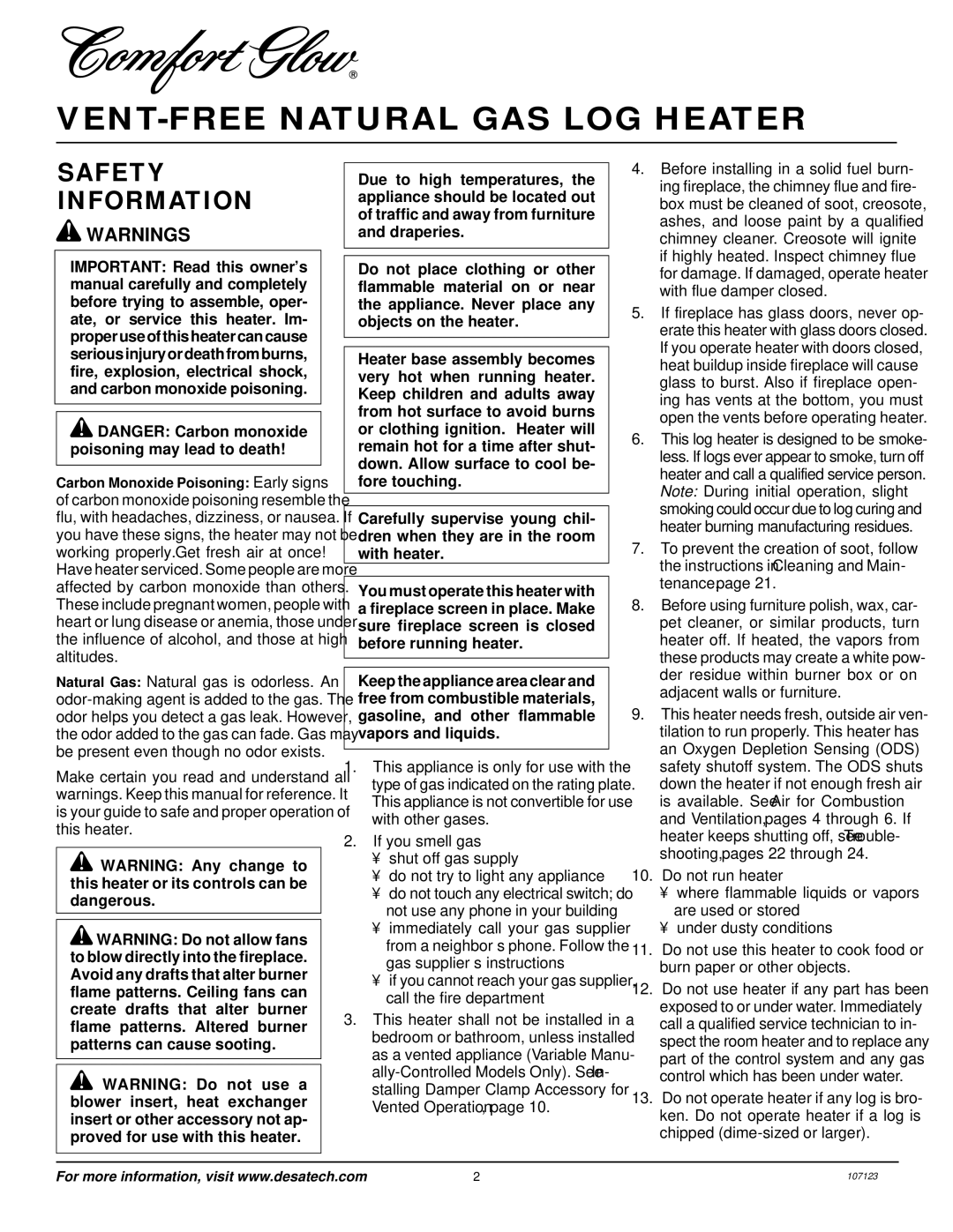 Desa CGD3924NT, CGD3930NT, CGD3018NT, CGB3924NT, CGB3930NT, CCL3018NT, CCL3924NT, CCL3930NT Safety Information 