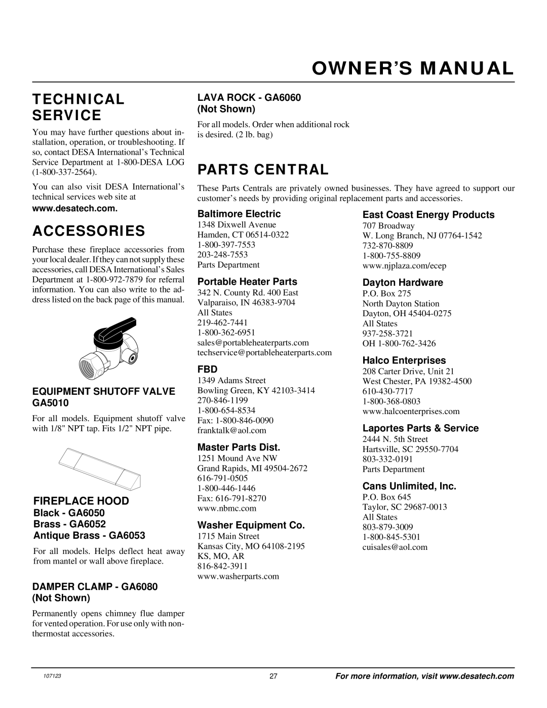 Desa CGD3924NT, CGD3930NT, CGD3018NT, CGB3924NT, CGB3930NT, CCL3018NT, CCL3924NT, CCL3930NT Technical Service, Accessories 