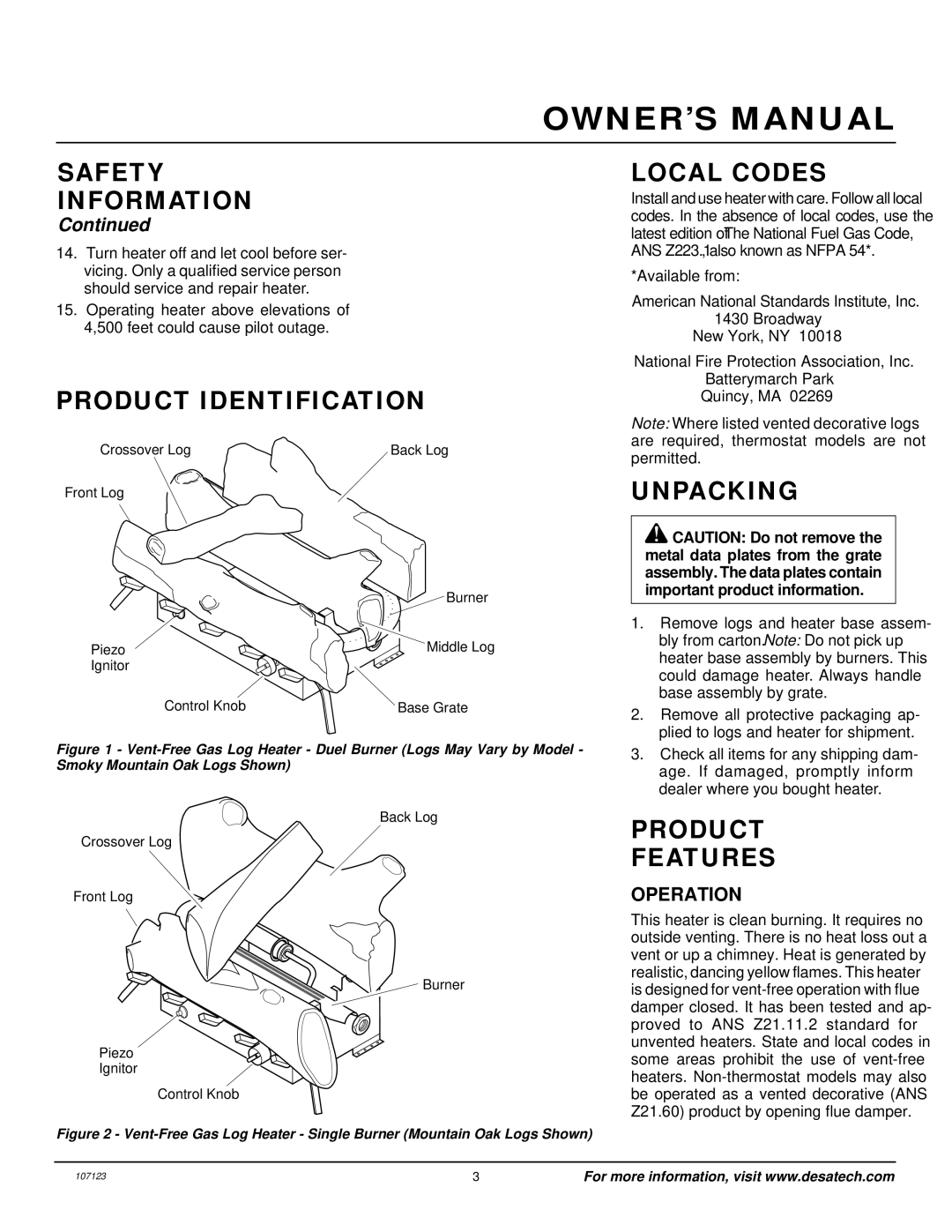 Desa CGD3924NT, CGD3930NT, CGD3018NT, CGB3924NT, CGB3930NT, CCL3018NT, CCL3924NT, CCL3930NT Product Identification 