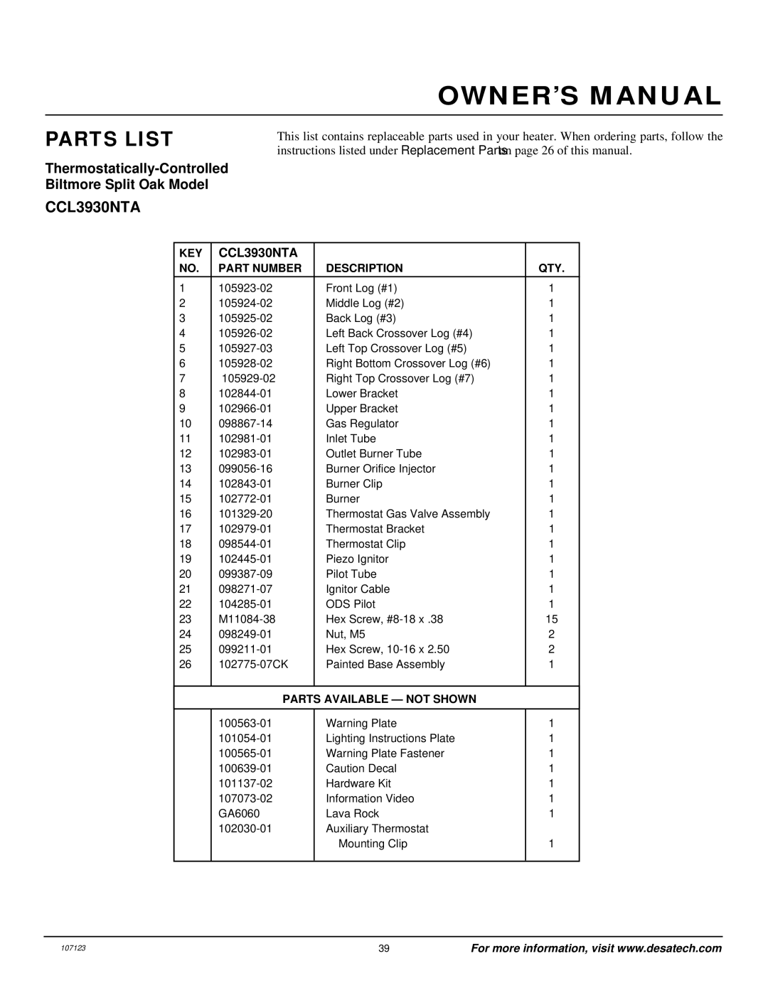 Desa CGD3924NT, CGD3930NT, CGD3018NT, CGB3924NT, CGB3930NT, CCL3018NT, CCL3924NT, CCL3930NT installation manual CCL3930NTA 