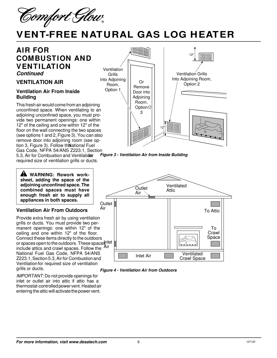 Desa CGD3924NT, CGD3930NT, CGD3018NT, CGB3924NT, CGB3930NT, CCL3018NT, CCL3924NT, CCL3930NT Ventilation AIR 