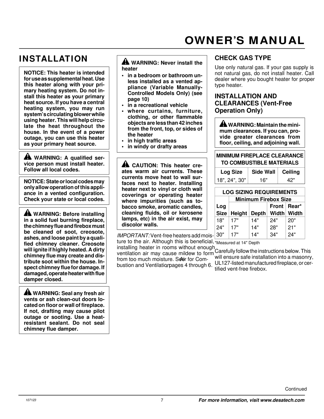 Desa CGD3924NT, CGD3930NT, CGD3018NT, CGB3924NT, CGB3930NT, CCL3018NT, CCL3924NT, CCL3930NT Installation, Check GAS Type 