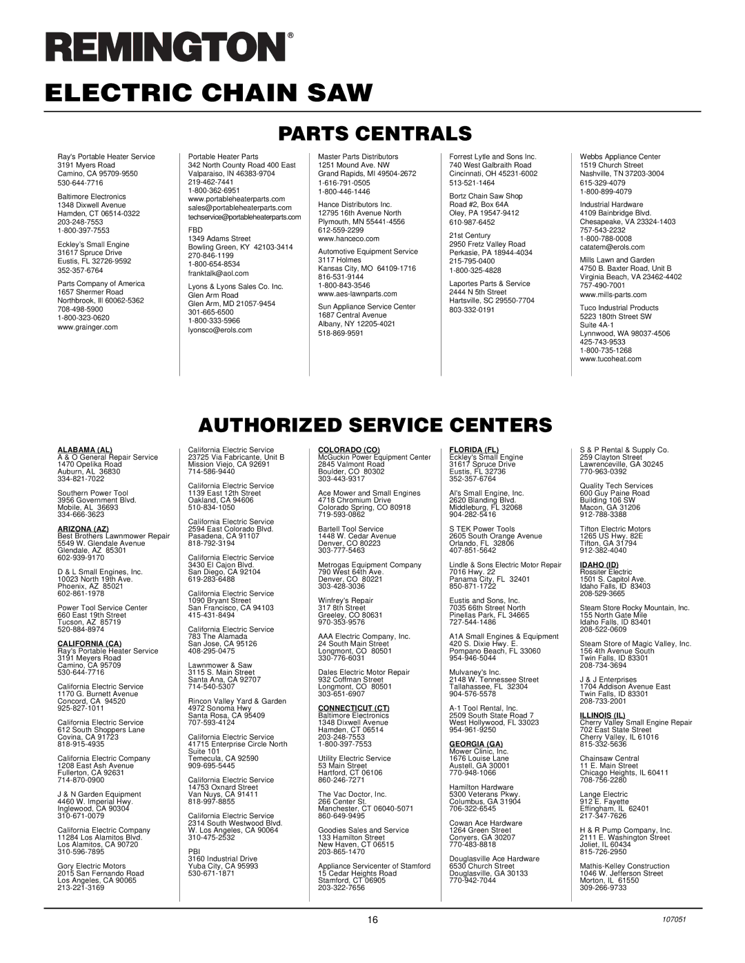 Desa owner manual Parts Centrals, Authorized Service Centers 