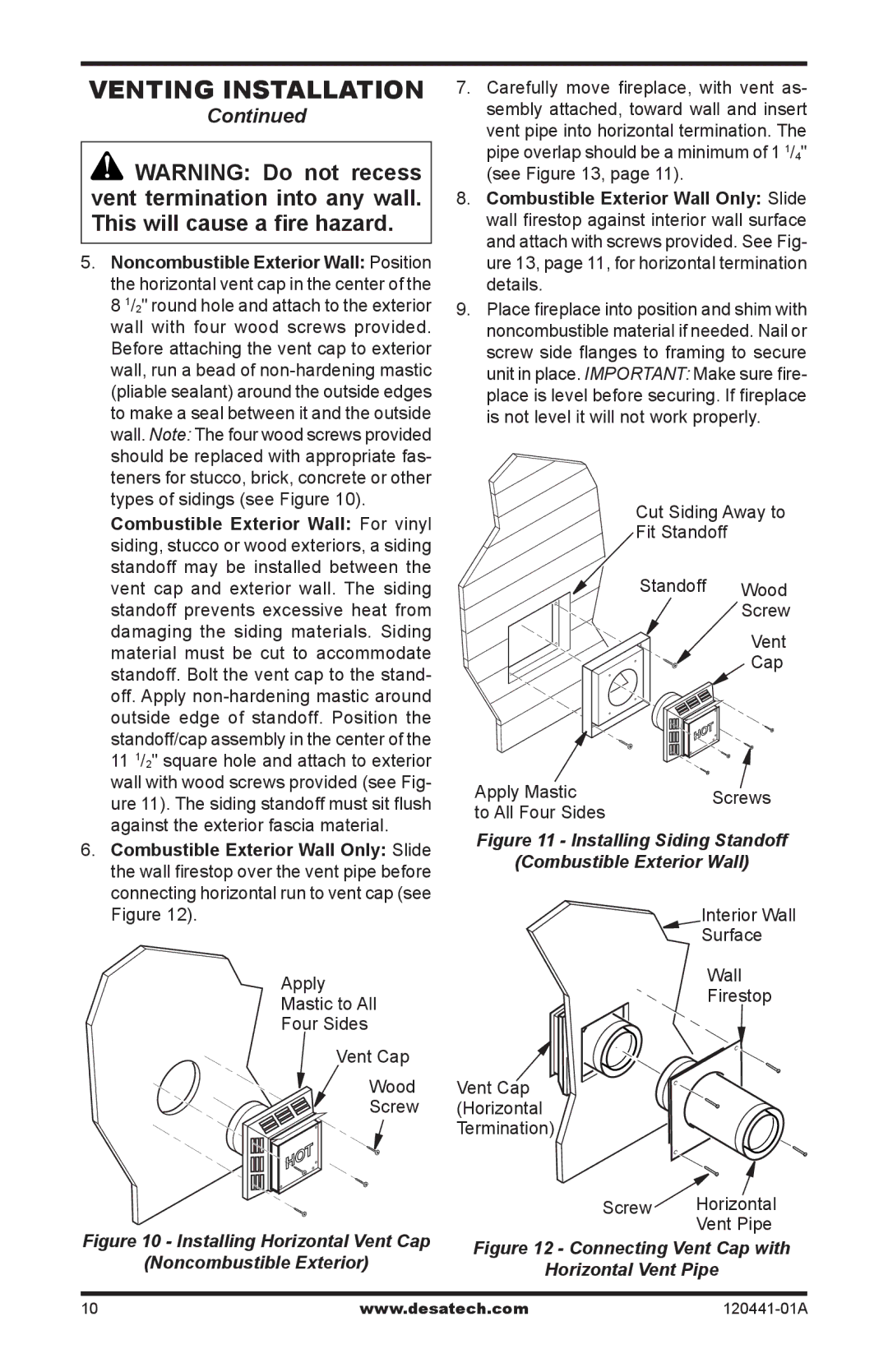 Design Dynamics DVF-36S-N installation manual Apply Mastic to All Four Sides Vent Cap Wood Screw, See, To All Four Sides 