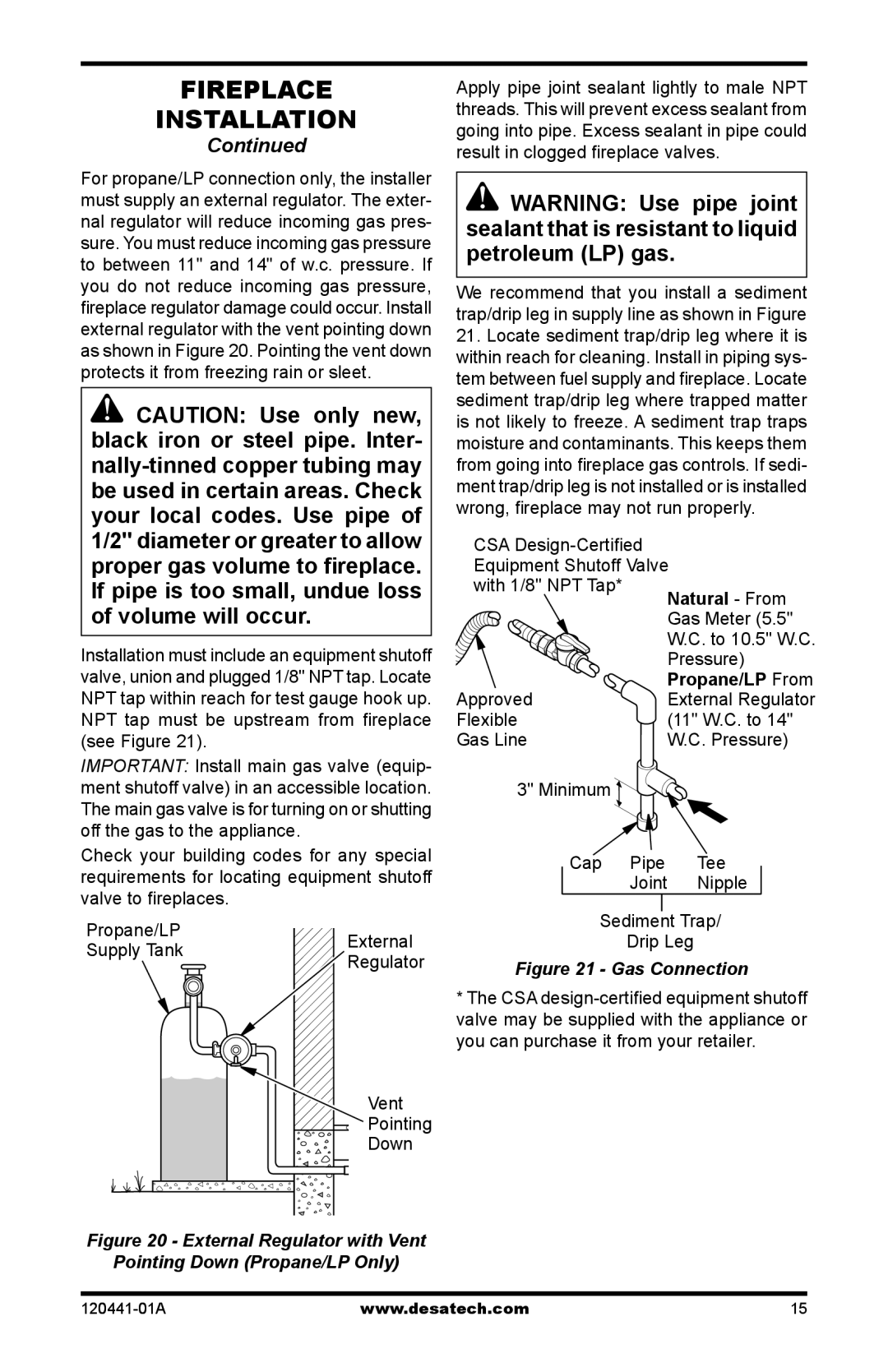 Design Dynamics DVF-36S-N installation manual Gas Connection 