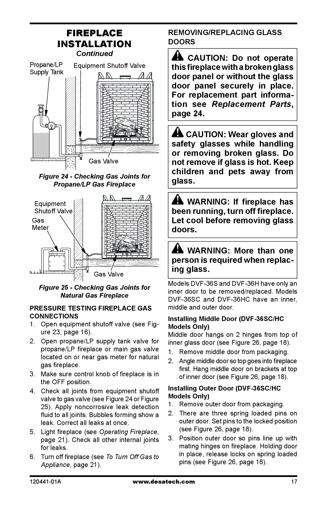 Design Dynamics DVF-36S-N Removing/Replacing Glass Doors, Pressure Testing Fireplace Gas Connections 