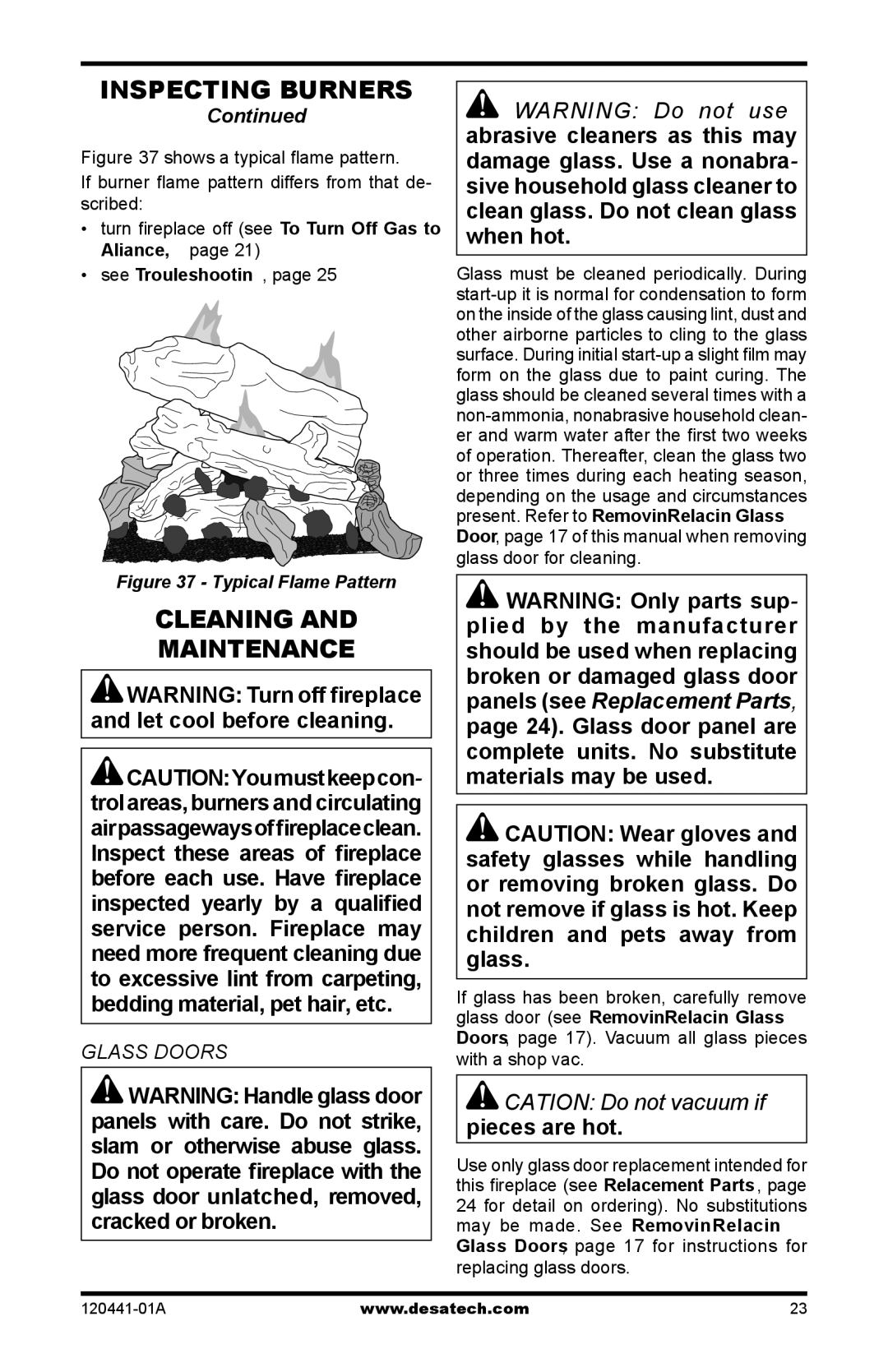 Design Dynamics DVF-36S-N installation manual Cleaning Maintenance, Glass Doors 