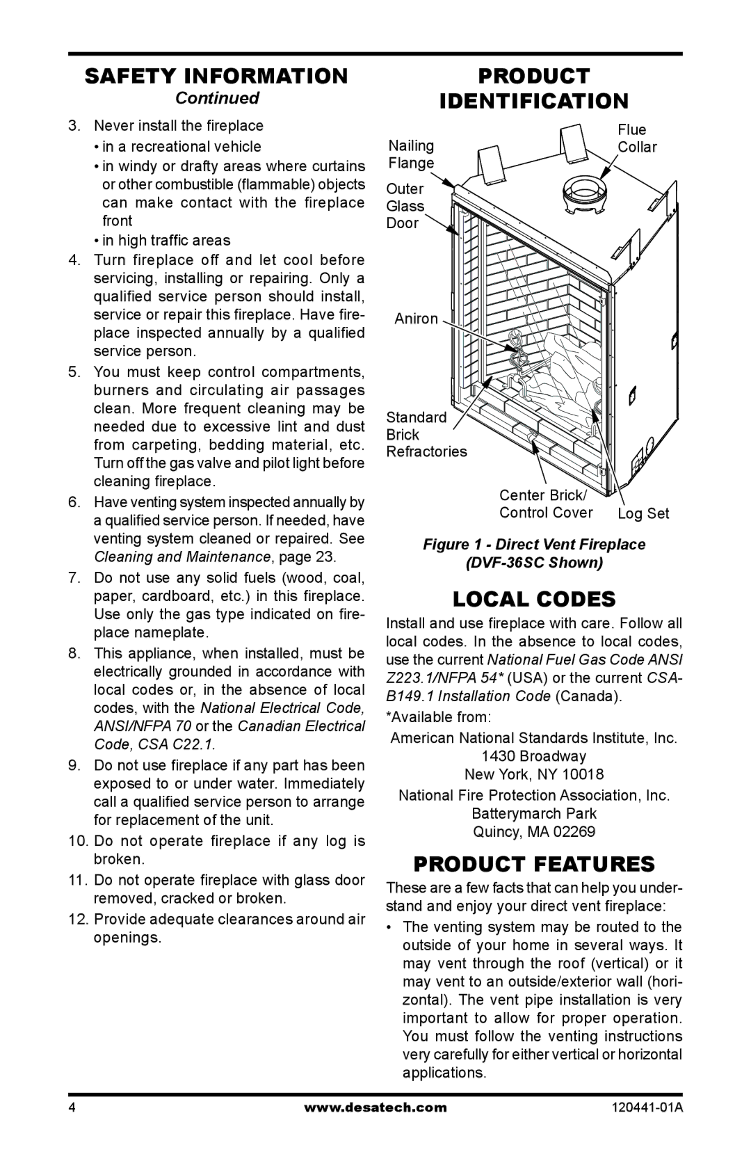 Design Dynamics DVF-36S-N installation manual Product Identification, Local Codes, Product Features 