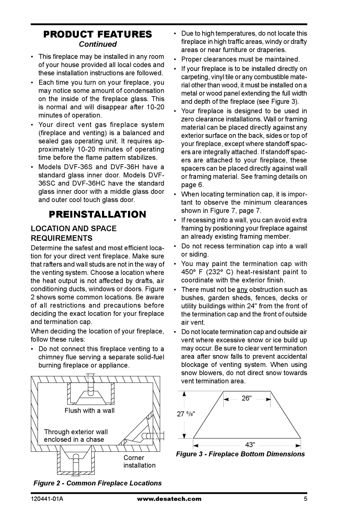 Design Dynamics DVF-36S-N Preinstallation, Location and space requirements, Proper clearances must be maintained 