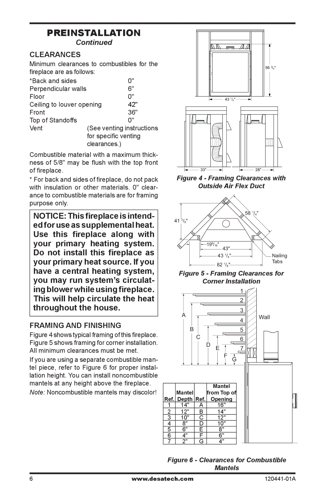 Design Dynamics DVF-36S-N installation manual Clearances, Framing and finishing, For specific venting 