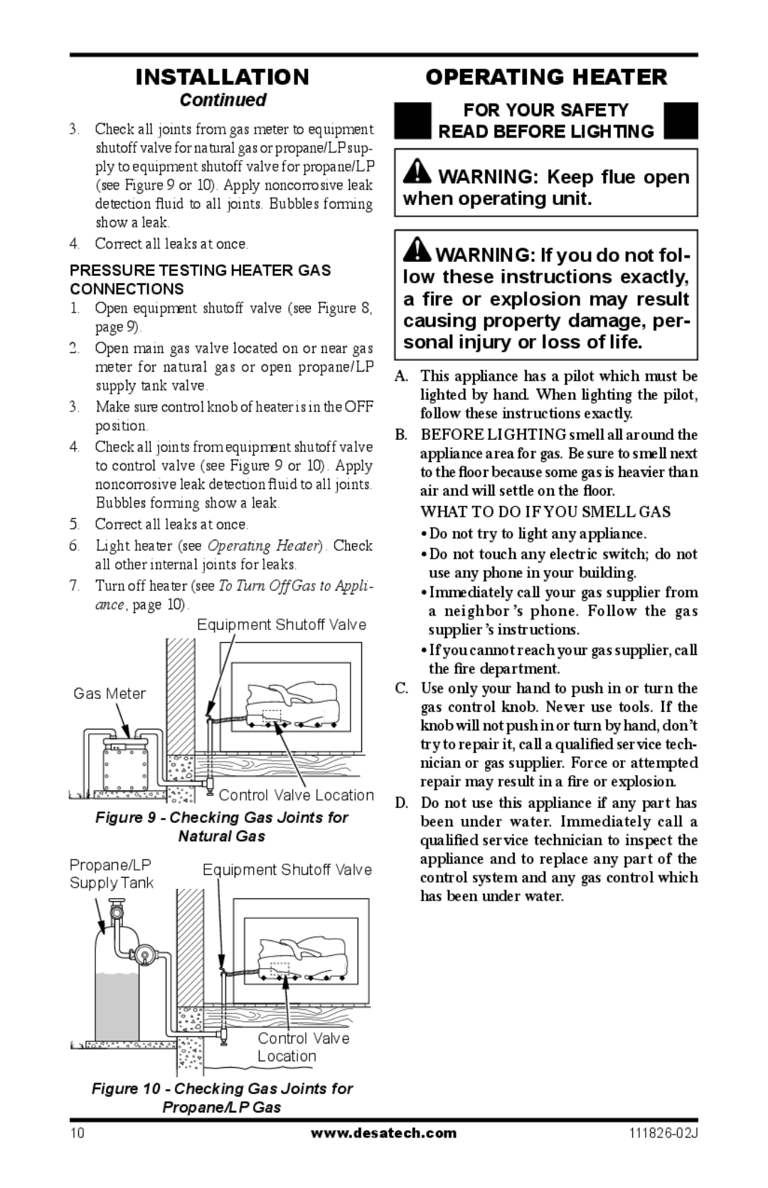 Design Dynamics VTD-18N-PDG installation manual Operating Heater, For your safety Read before lighting 