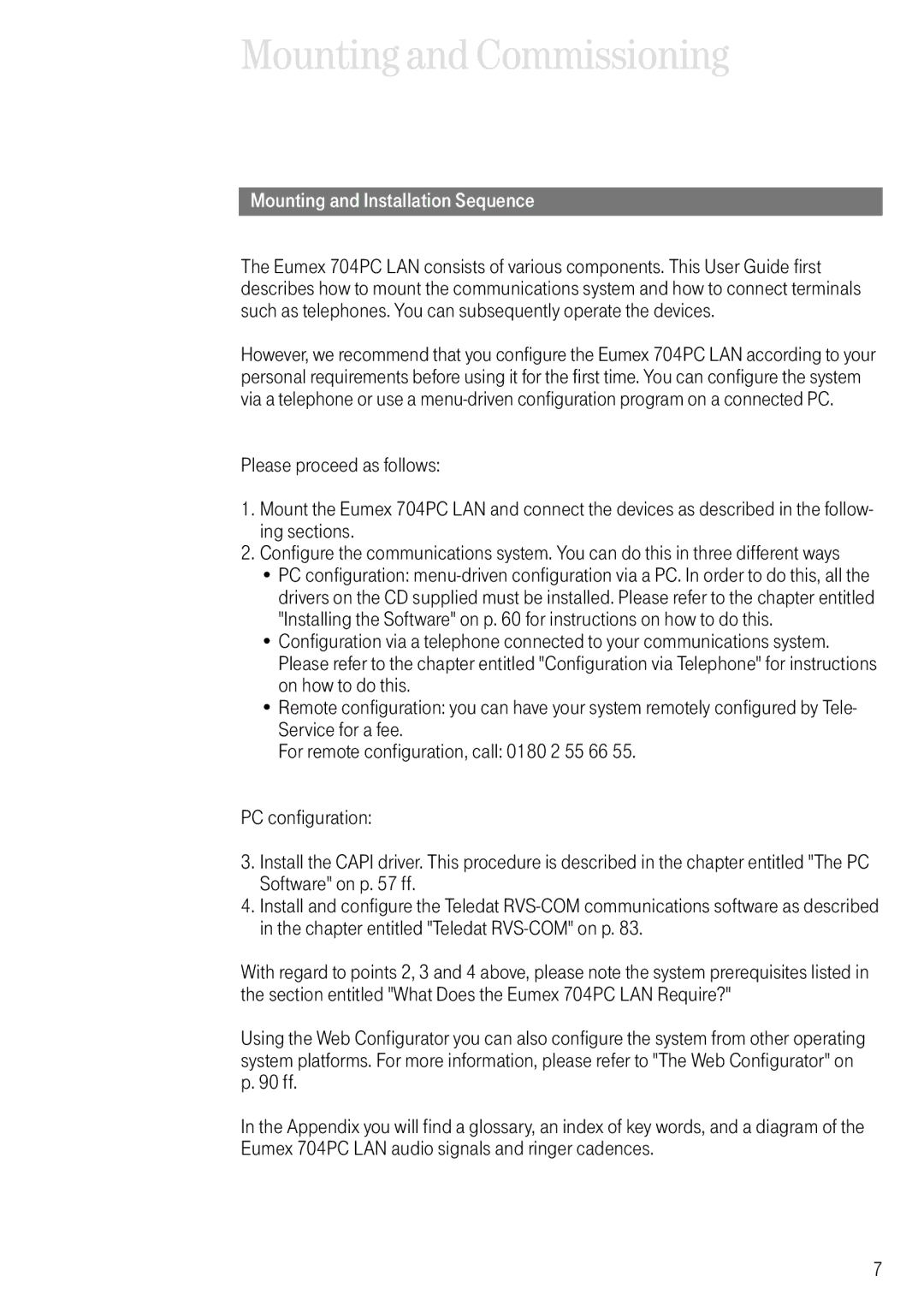 Deutsche Telekom 704PC manual Mounting and Installation Sequence 