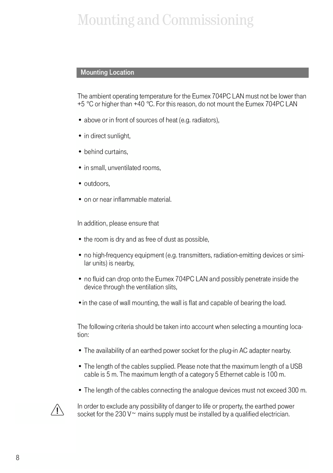 Deutsche Telekom 704PC manual Mounting Location 