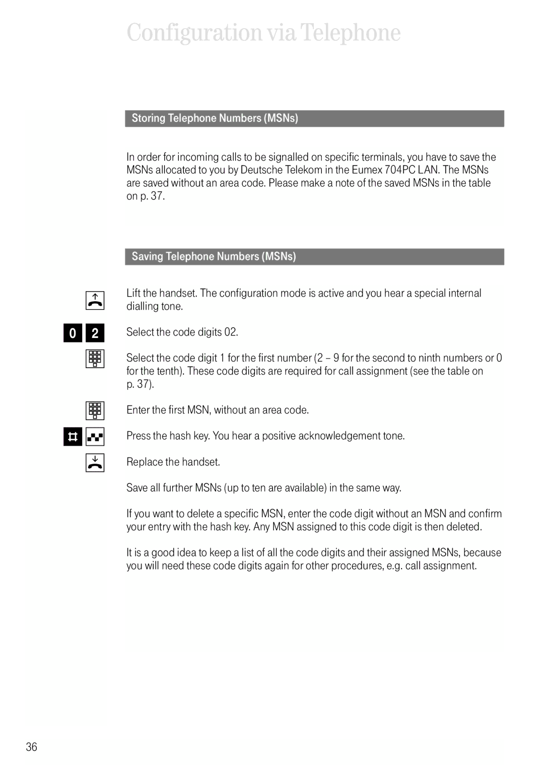 Deutsche Telekom 704PC manual # q d, Storing Telephone Numbers MSNs, On p, Saving Telephone Numbers MSNs 