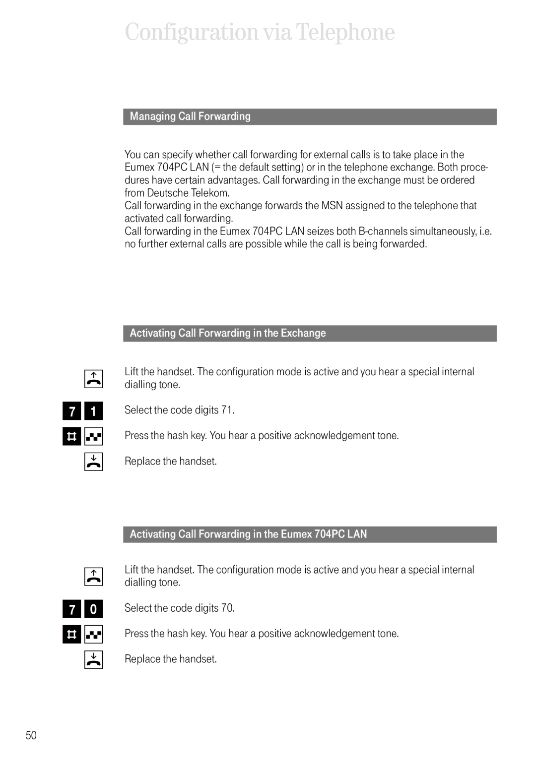 Deutsche Telekom 704PC manual Managing Call Forwarding, Activating Call Forwarding in the Exchange 