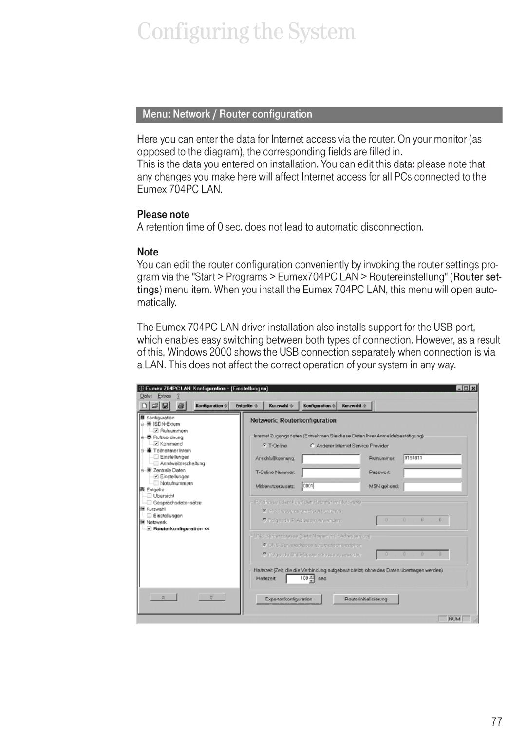 Deutsche Telekom 704PC manual Menu Network / Router configuration 