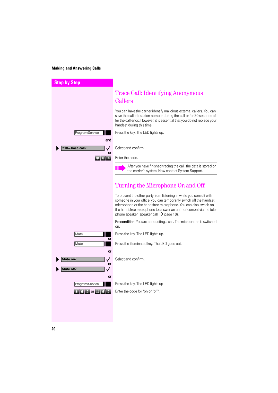 Deutsche Telekom F200, F600, F400 Trace Call Identifying Anonymous Callers, Turning the Microphone On and Off 