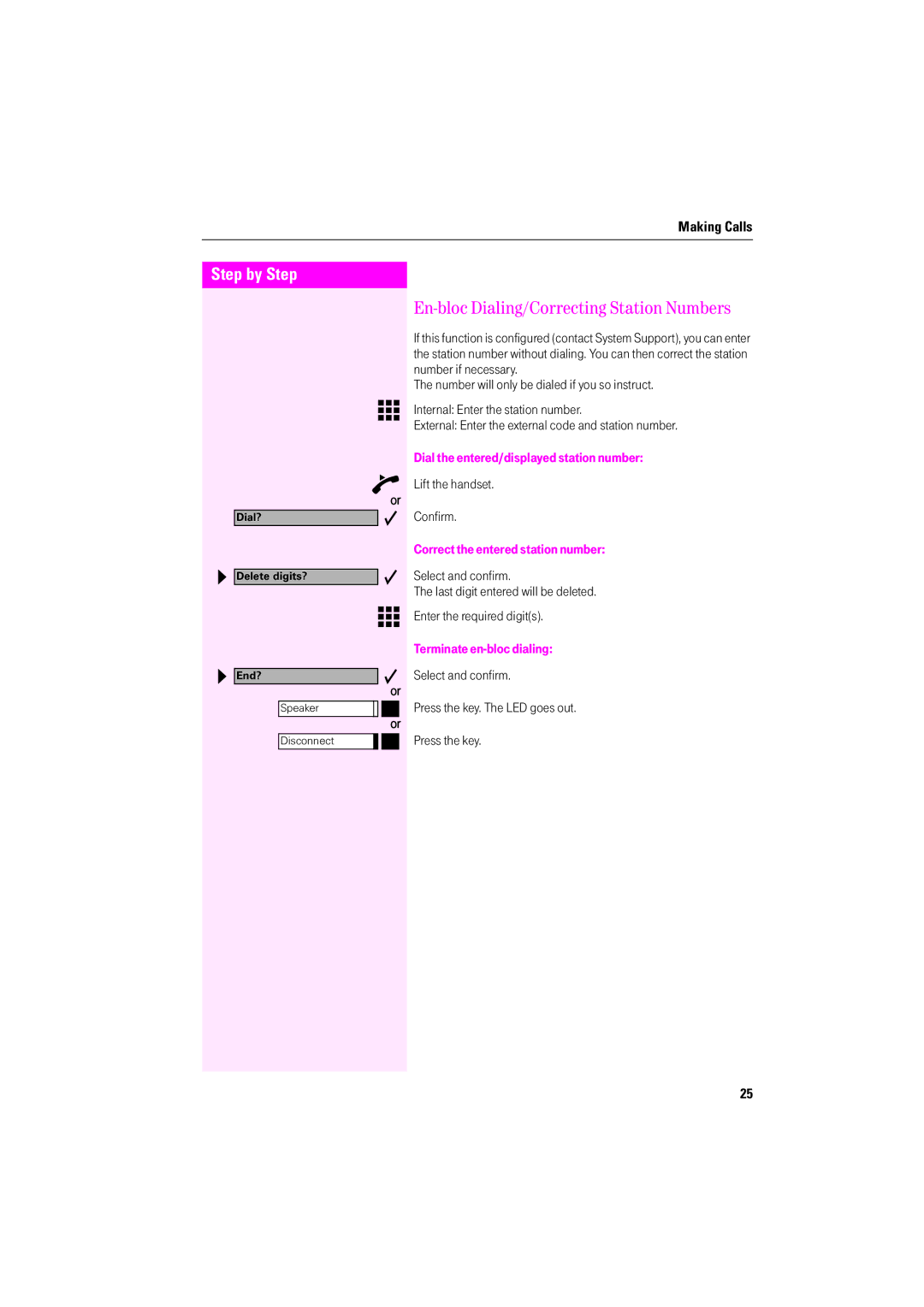 Deutsche Telekom F400, F600, F200 En-bloc Dialing/Correcting Station Numbers, Dial the entered/displayed station number 