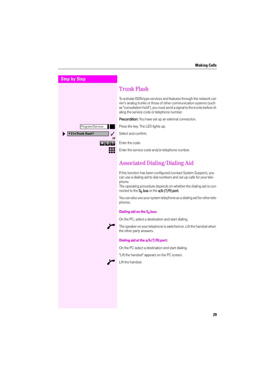 Deutsche Telekom F200, F600, F400 Trunk Flash, Associated Dialing/Dialing Aid, Dialing aid on the S0 bus 