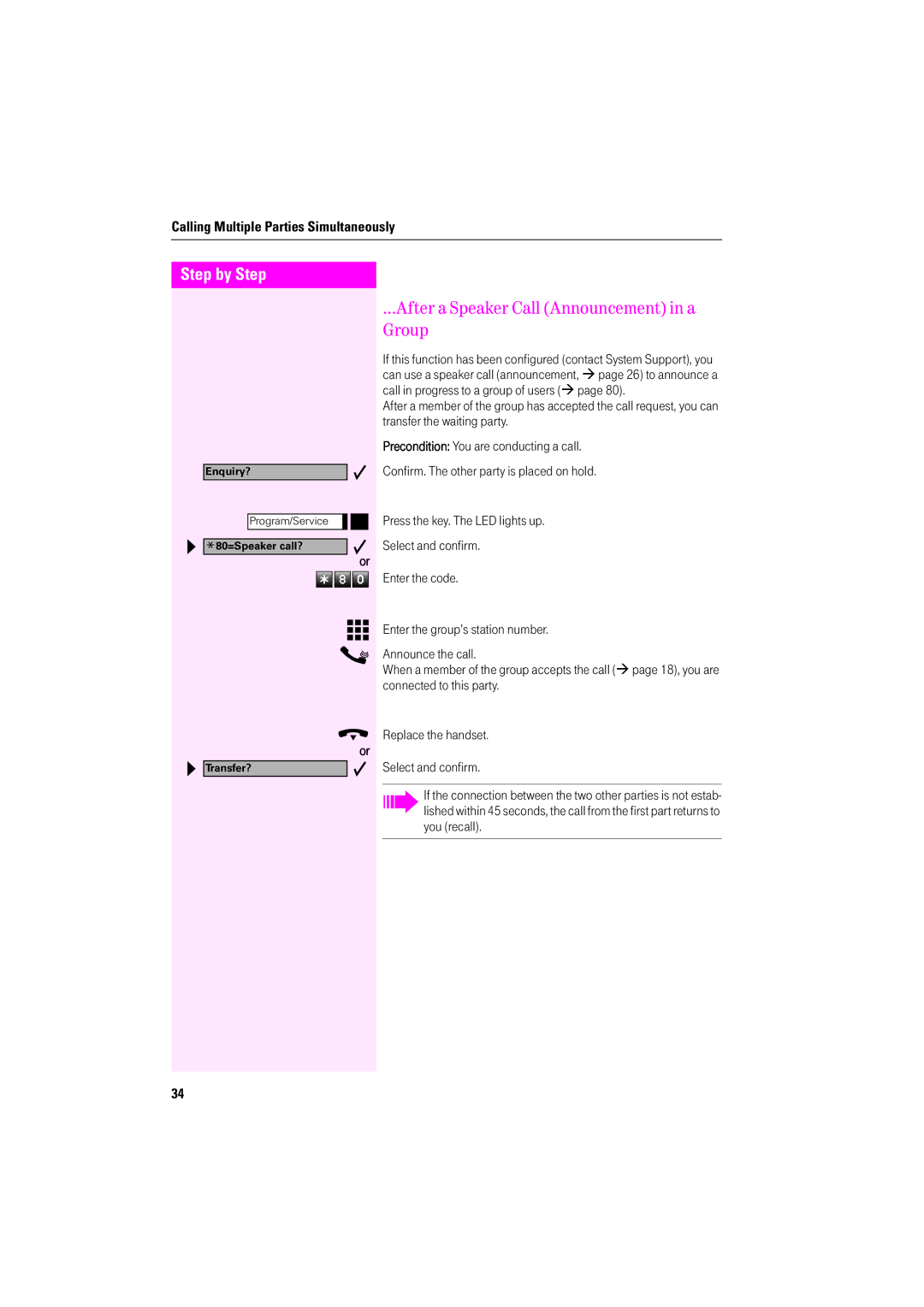 Deutsche Telekom F400, F600, F200 operating instructions After a Speaker Call Announcement in a Group 