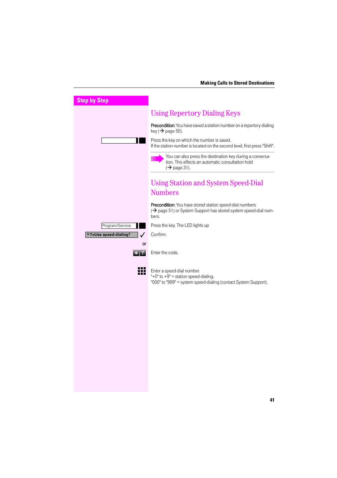 Deutsche Telekom F200, F600, F400 Using Repertory Dialing Keys, Using Station and System Speed-Dial Numbers 