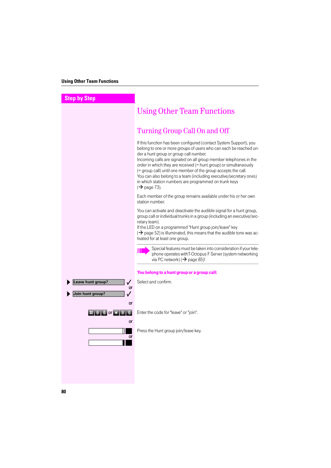 Deutsche Telekom F200, F600, F400 operating instructions Using Other Team Functions, Turning Group Call On and Off 