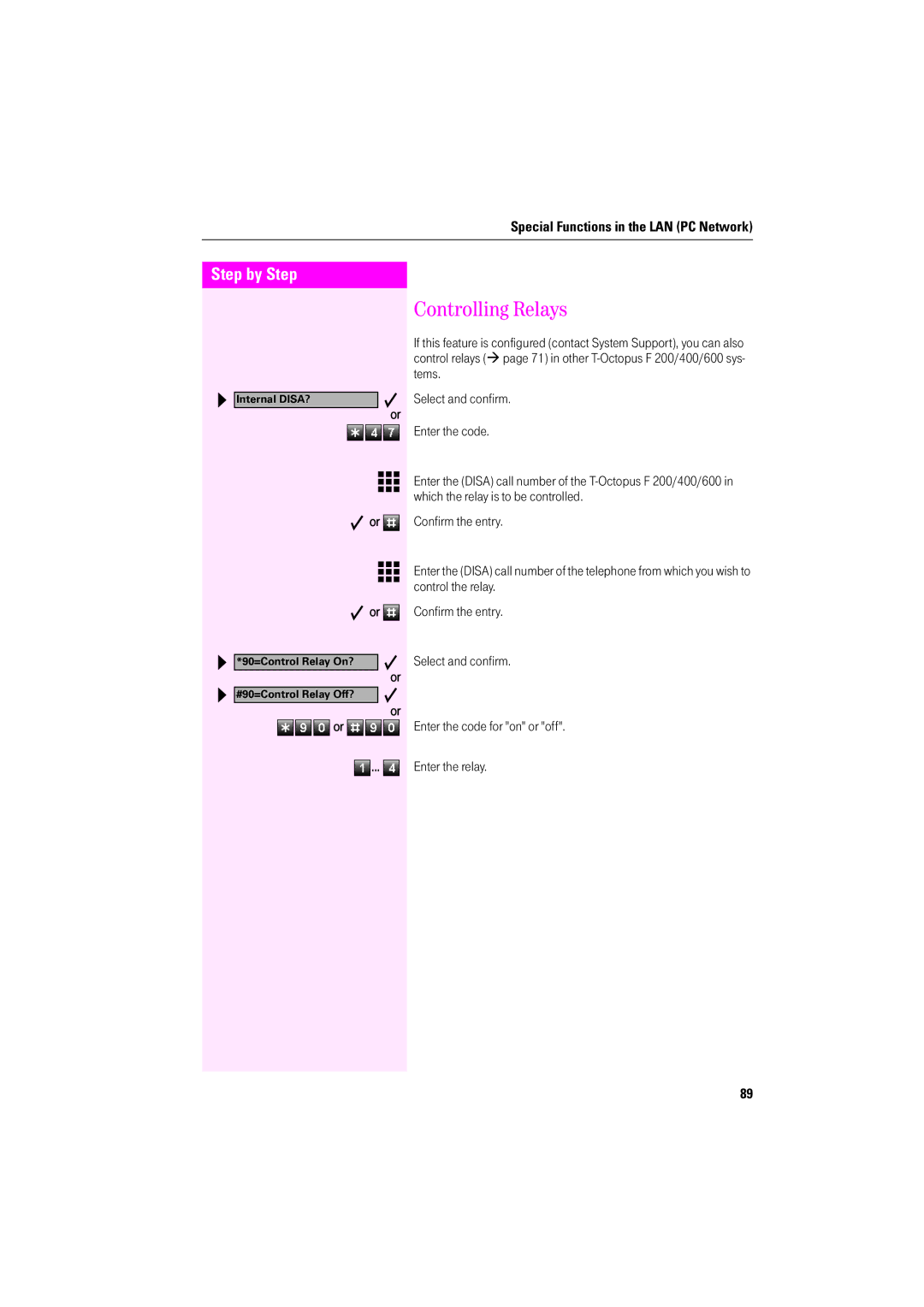 Deutsche Telekom F200, F600, F400 operating instructions Controlling Relays 