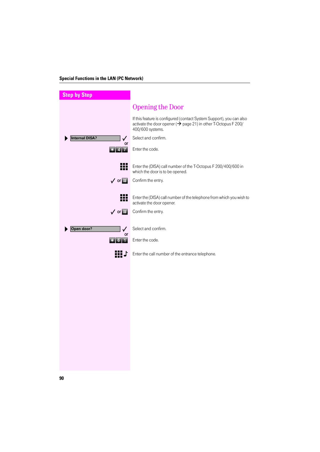 Deutsche Telekom F600, F400, F200 operating instructions Opening the Door 