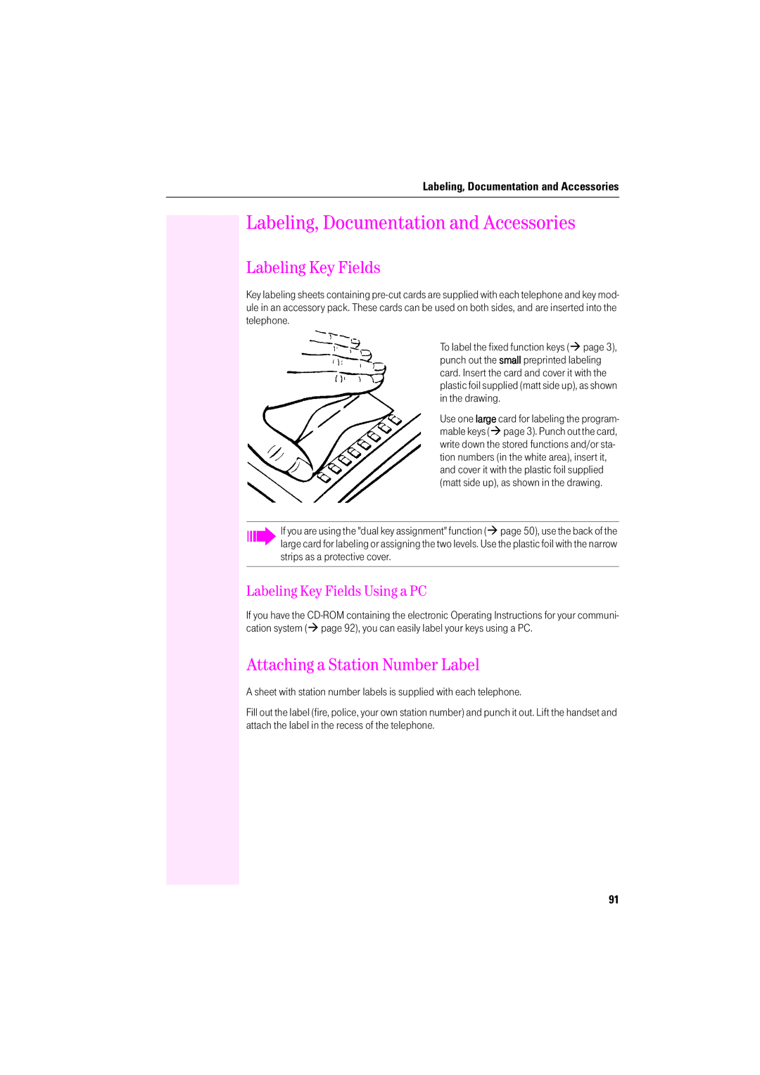 Deutsche Telekom F400, F600 Labeling, Documentation and Accessories, Labeling Key Fields, Attaching a Station Number Label 