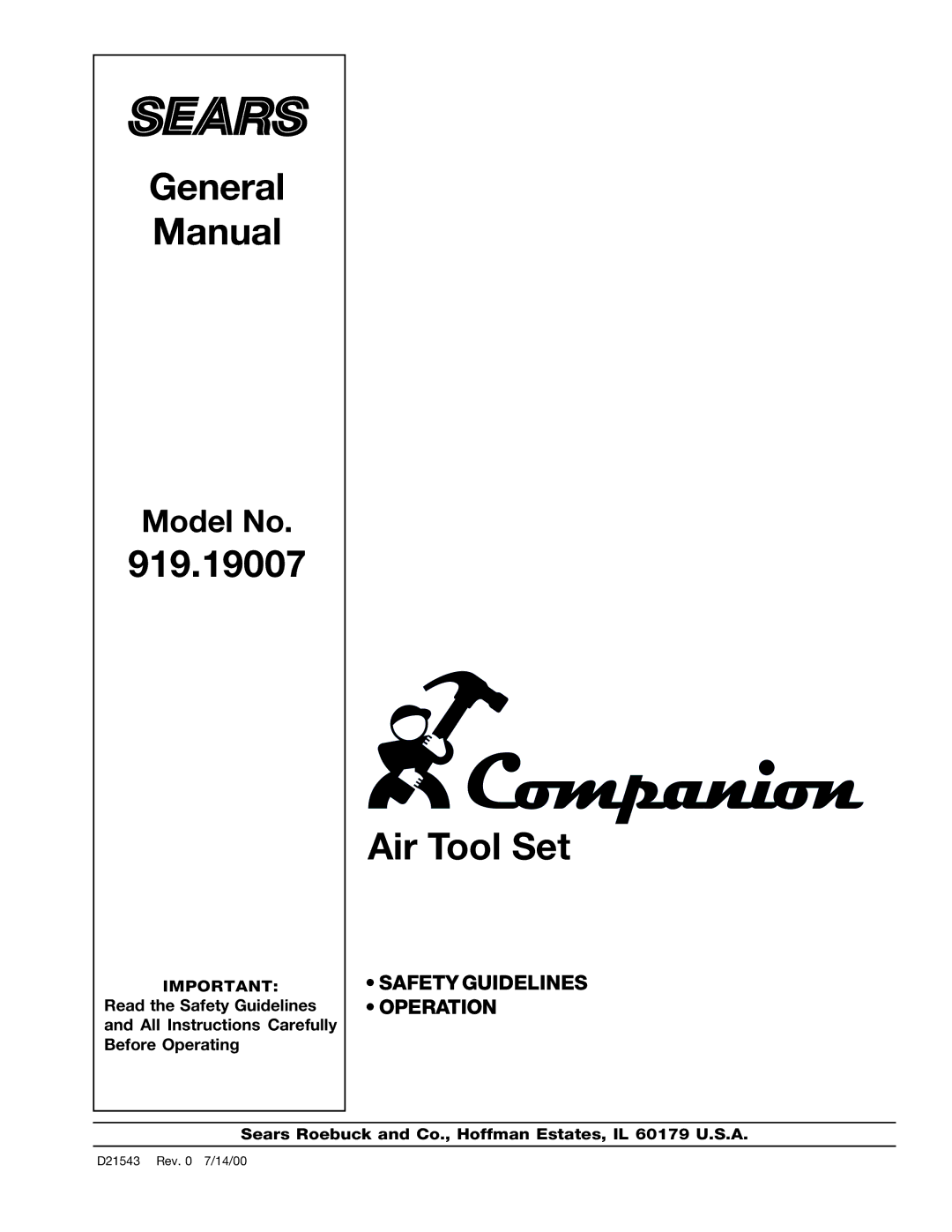 DeVillbiss Air Power Company D21543, 919.19007 manual General Manual 