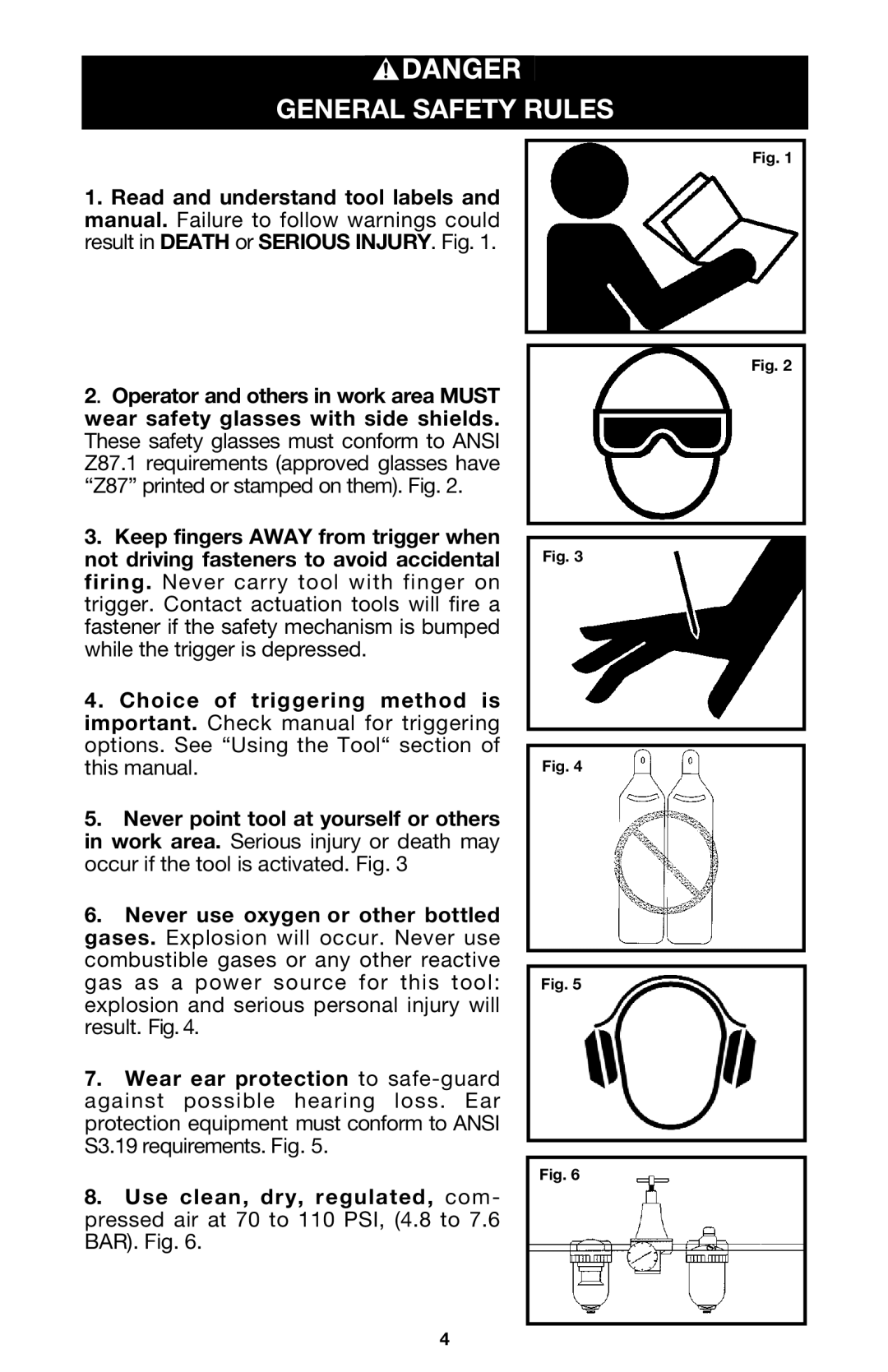 DeVillbiss Air Power Company EBN200, A05982, EBN125 owner manual General Safety Rules 