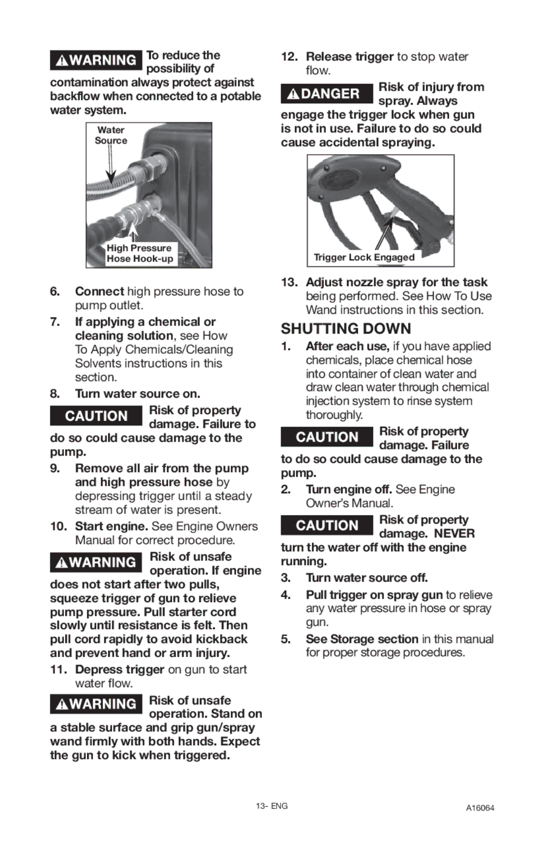 DeVillbiss Air Power Company DVH2600, A16064 operation manual Shutting Down, To reduce the possibility 