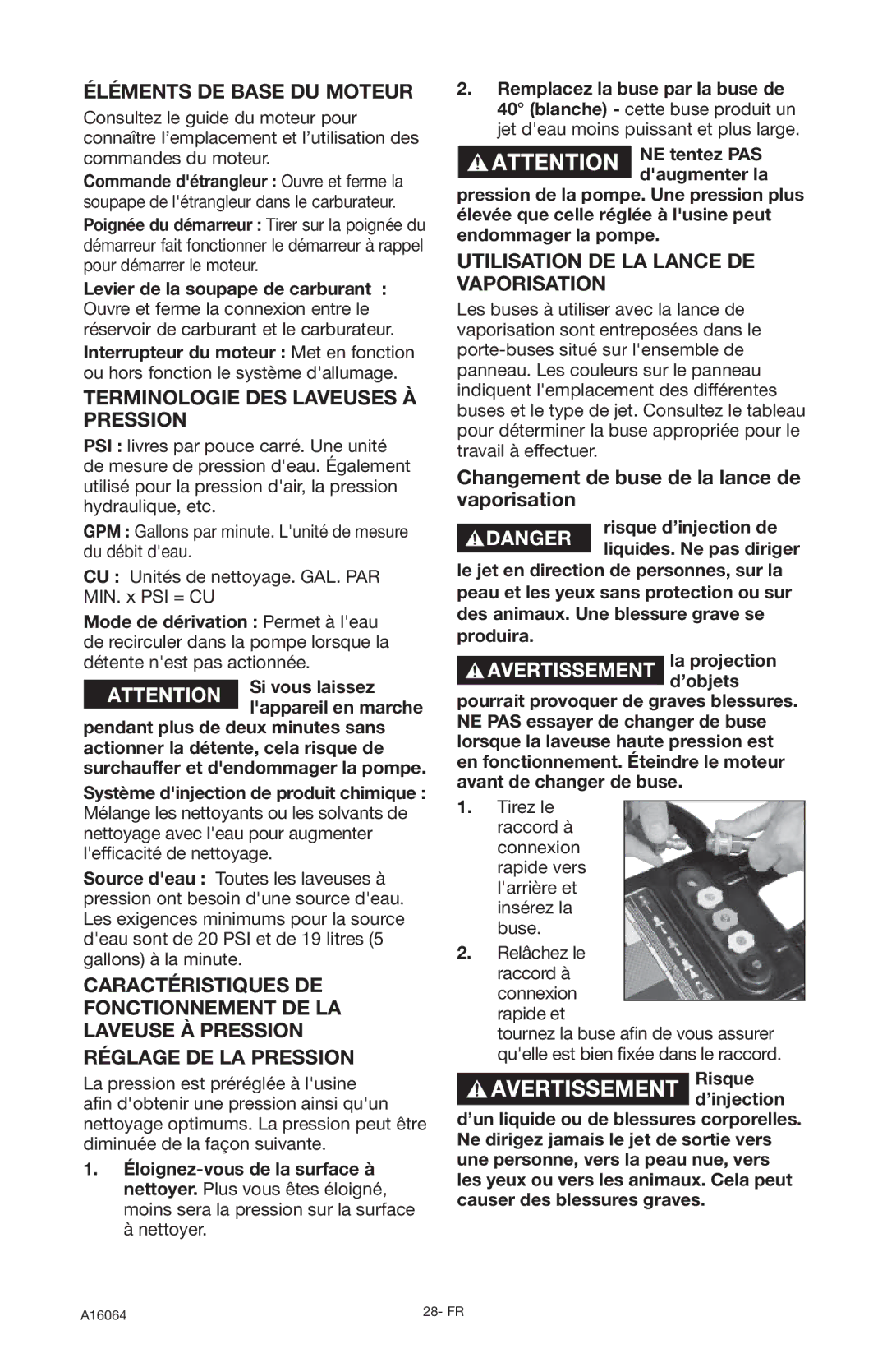 DeVillbiss Air Power Company A16064 Éléments DE Base DU Moteur, Terminologie DES Laveuses À Pression, Risque d’injection 