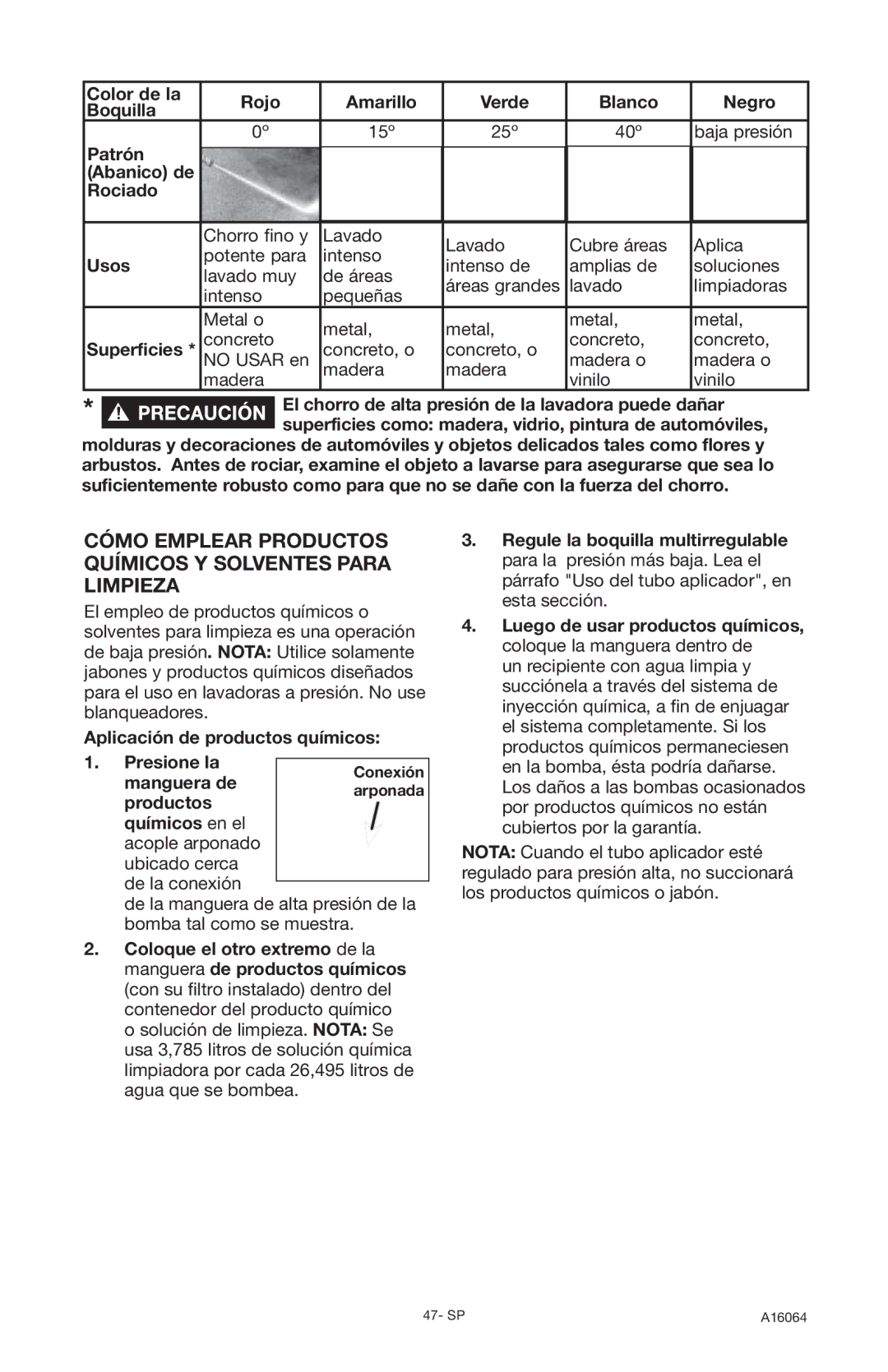 DeVillbiss Air Power Company DVH2600, A16064 operation manual Cómo Emplear Productos Químicos Y Solventes Para Limpieza 