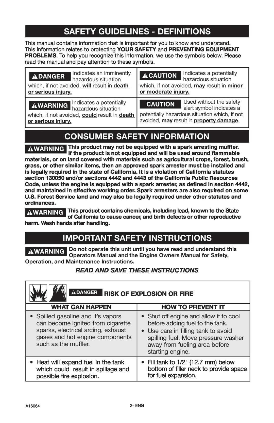 DeVillbiss Air Power Company A16064, DVH2600 Safety Guidelines - Definitions, Consumer Safety Information, What Can Happen 