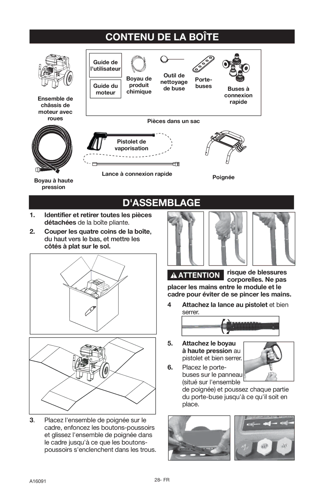 DeVillbiss Air Power Company A16091 Contenu DE LA Boîte, Dassemblage, Attachez la lance au pistolet et bien serrer 