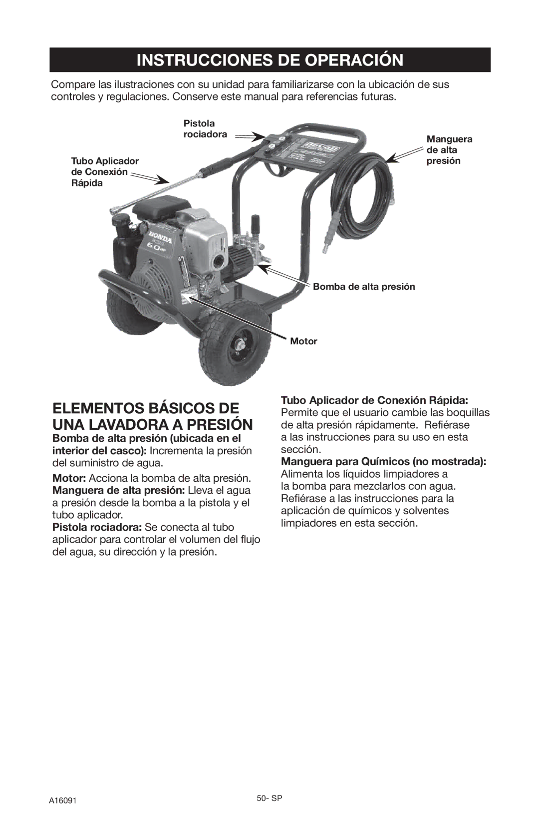 DeVillbiss Air Power Company A16091, DVH3000 Instrucciones DE Operación, Elementos Básicos DE UNA Lavadora a Presión 